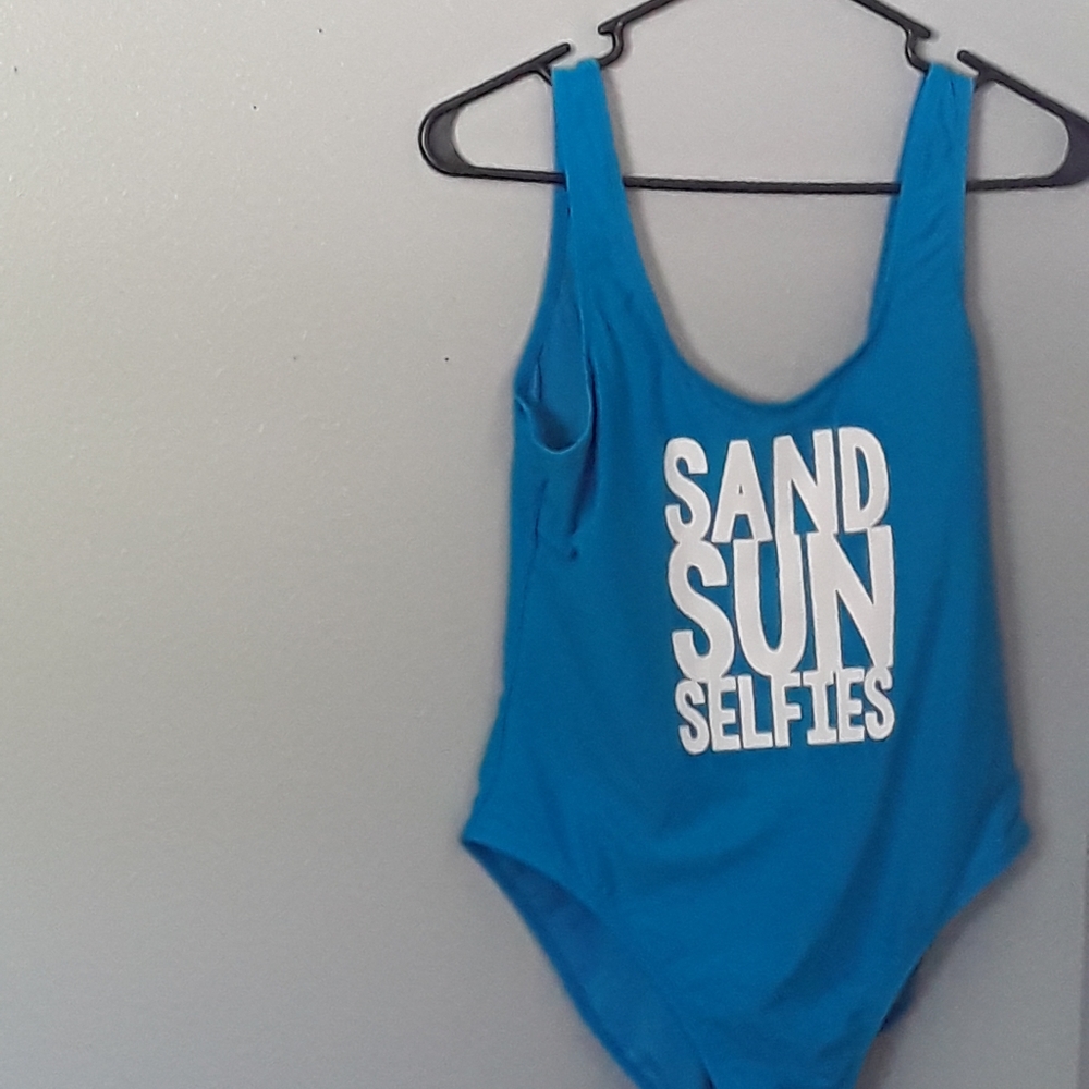 Blue one piece bathing suit